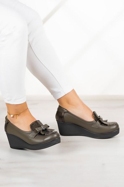 Erkan Saçmacı Παπούτσια Casual από γνήσιο δέρμα Khaki Emma Wedge Heeled