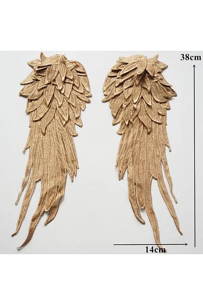 Choice 1pair Gold 2pcs Gold Brown Embroidery Angel Wing Applique Sewing Flower Collar Patch For Wedding Par