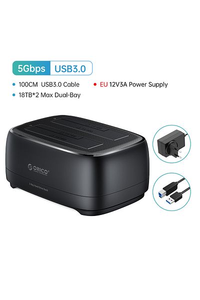 Orico Usb3.0 Eu Plug Dual-bay Hard Drive Station Usb3.0 5gbps Type-c Hdd Docking Station With 12v 3