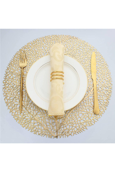 Choice مجموعة من 4 مفارش طاولة دائرية ذهبية مقاس 38 سم، مصنوعة من ورق ذهبي، و...