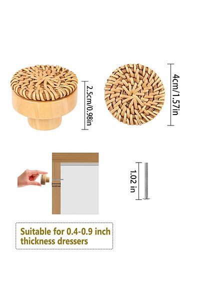 Choice 6pcs 4cm 6-24pcs Rattan Drawer Knobs Boho Rattan Wooden Dresser Knobs Handmade Cabinets Dresser Hand