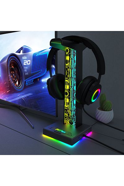 Choice حامل سماعات رأس للألعاب RGB منفذ USB مزدوج منفذ صوت 3.5 ملم 10 تأثيرات إضاءة رأس ألعاب سطح المكتب...