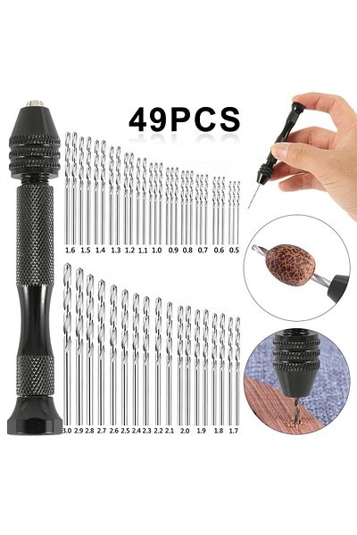 Choice 49pcs 0.2-3.4mm Hand Drill Set Mini Aluminum Hand Drill Bit Jewelry Craft Hand Manual Drill Woodw...