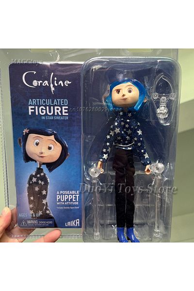 Choice With Box F Neca Anime Coraline Doll Articulated Anime Figure Raincoat Sweater In Striped Shirt Toy L