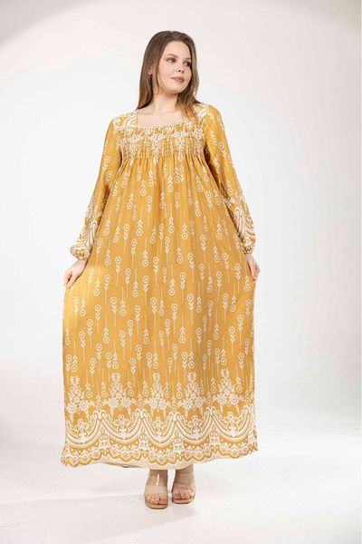mervemoda Women's Long Sleeve Plus Size Summer Woven Dress