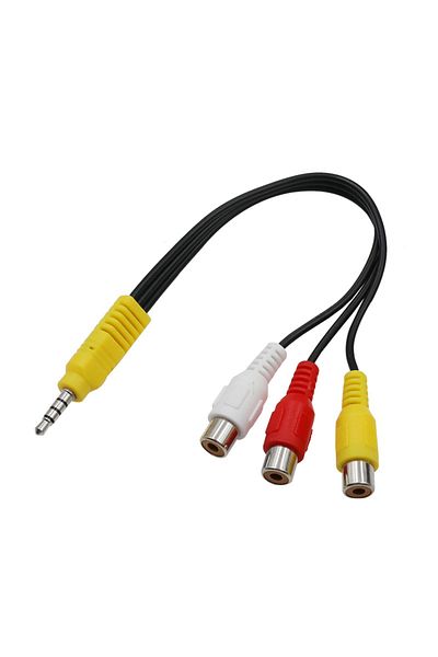 QSTEXPRESS Black Line 3.5mm To Jack 3 Rca Cable Video Component Av Adapter Cable For Tcl Tv Red White And Yell