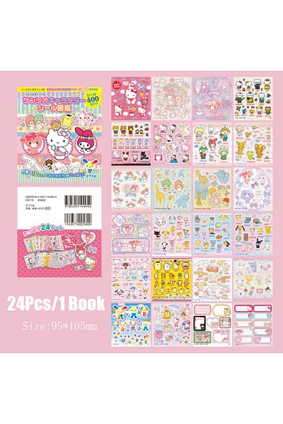 Choice 24pcs Kitty Sanrio Hand Account Stickers Book Material Sticker Hello Kitty Kuromi Cinnamoroll Cartoo