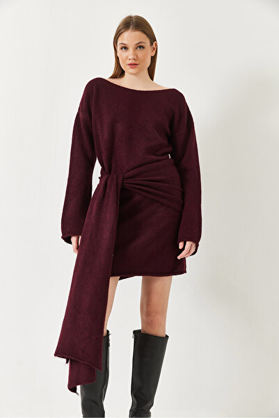 Bianco Lucci Kadın Kayık Yaka Kuşaklı Mini Elbise TE241056 60261362