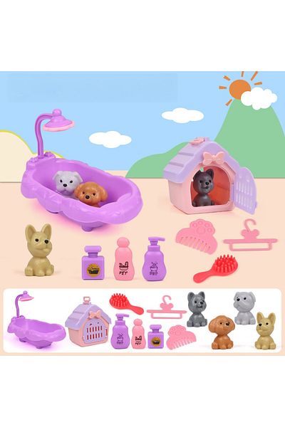 Choice Dog 13pcs Qwz Pretend Play Toy Fashion Mini Pets Cat Dog House Kennel Bathtub For Children Play Hous