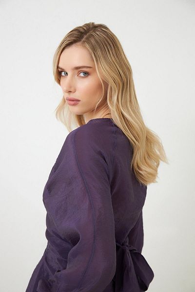 Setre Purple Double Breasted Collar Lacing Detailed Long Sleeve Comfortable Fit Blouse