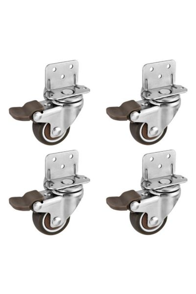 Choice 1.25 inch with brake 4Pcs L Type Furniture Casters Heavy Duty Soft Rubber Mute Caster Wheels Trolley
