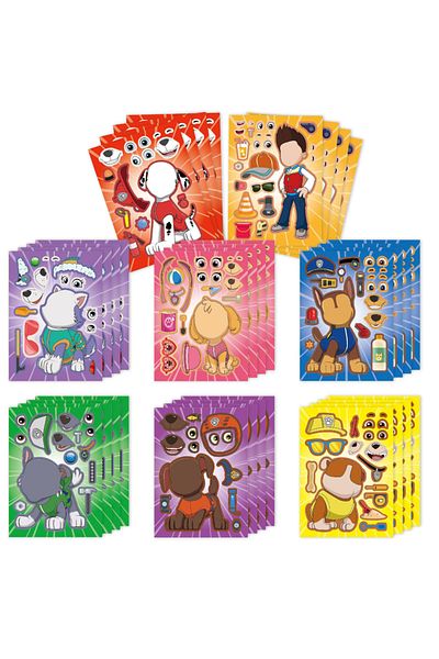Choice 16sheets 16sheets Paw Patrol Puzzle Anime Stickers Chase Make-a-face Assemble Funny Cartoon Decal As