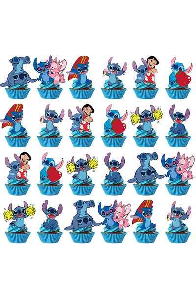 Choice 24pcs Stitch Party Supplies Stitch Cake Topper、cupcake Toppers For Kids Happy Birthday Cake Decorati