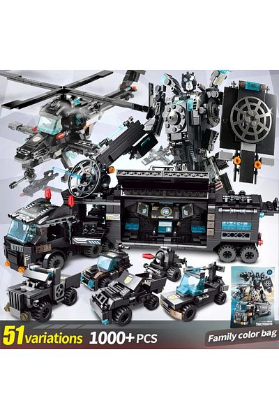 ToylinX 67108 مع حقيبة 1000 قطعة من مكعبات بناء مركز شرطة المدينة ومقر السيارة وشاحنة SWAT Ww2 M