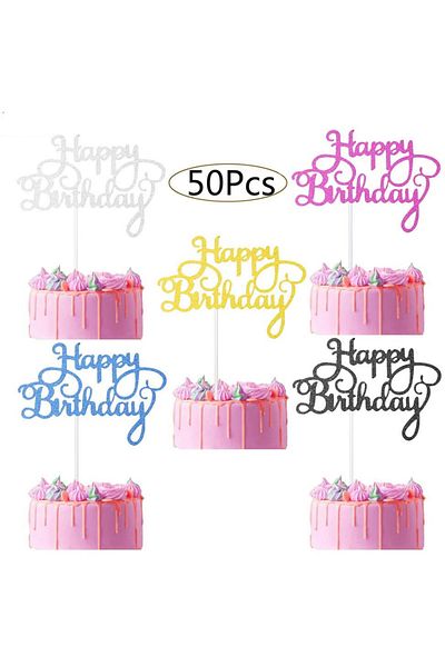 Choice Mixd 50 Pcs Glitter Cardstock Happy Birthday Cake Toppers Baby Shower Kids Birthday Party Favors Dec