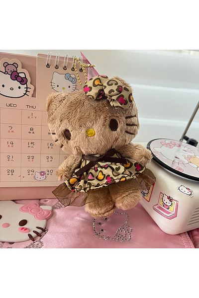 Choice 1 Sanrio Hawaii Hello Kitty Plush Doll Keychain Cartoon Black Skin Leopard Skirt Kitty Cat Pendant .