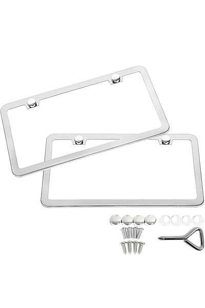 Choice Silver 2pcs Stainless Steel Car License Plate Frame Covers Kit Decor Protect Lid With Chrome Screw C