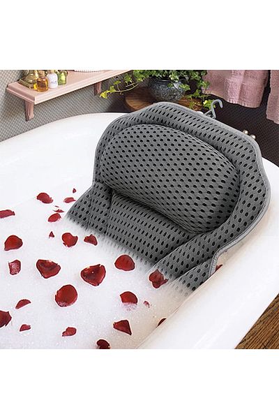 Choice Gray Stripe Bath Pillow Bathtub Pillow, Neck Back Support, Ultra Soft 3d Breathable Mesh Spa Cushion