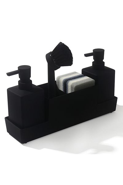 Choice 450l Black Kitchen Soap Dispenser With Sponge Holder Set For Sink Caddy, Hand Soap And Dish Soap Dis