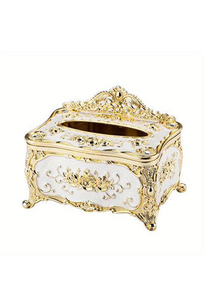 Choice علبة مناديل على الطراز الأوروبي باللون الأبيض الذهبي، علبة استخراج منا...