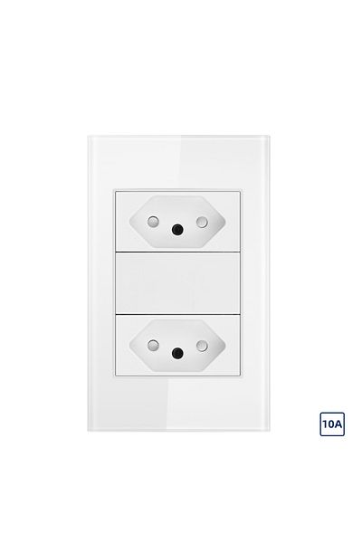 Choice 10a White Viswe Brazil Standard 10a 20a Socket, 118*72mm Tempered Glass Panel, 2 Gang Br Wall Outlet
