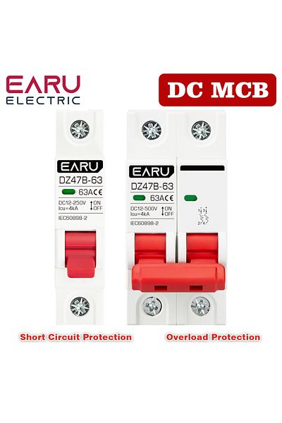 EARUELETRIC 2p 63a Dc12v 24v 48v 36v Dc Mcb Battery Car Protector Mini Circuit Breaker Dz47 Dc Positive And Nega