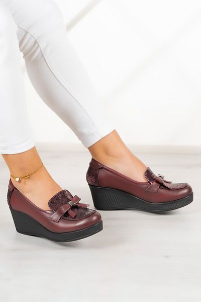 Erkan Saçmacı Pantofi casual cu toc cu pană din piele naturală Emma Burgundy