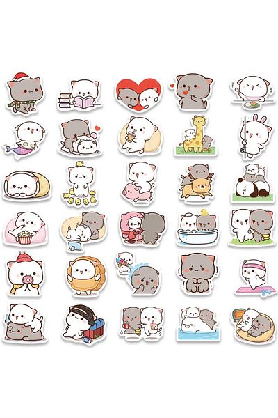 Choice 60 Pcs Peach Kitten Cute Cartoon Graffiti Stickers For Luggage, Notebook, Mobile Phone, Water Bot...