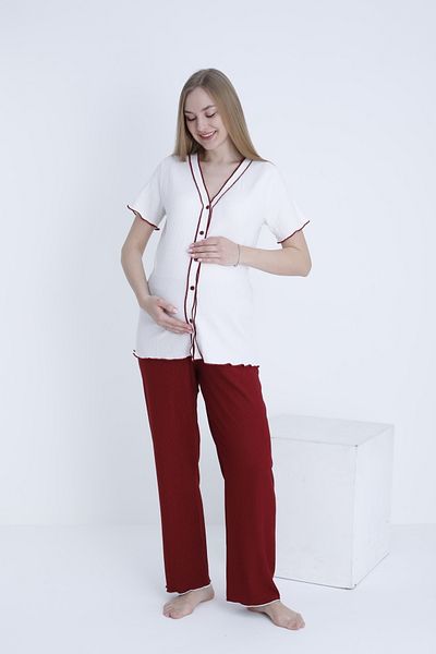 Miss Dünya Lissa Front Button V Neck Stripe Detailed Adjustable Waist Elastic Woven Pajamas Set