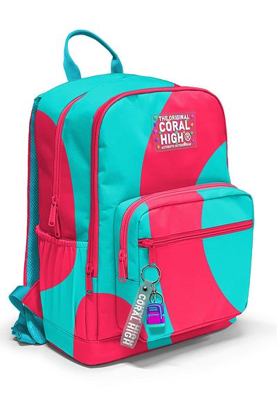 Coral High Rucsac de școală cu model neon coral turcoaz 23685