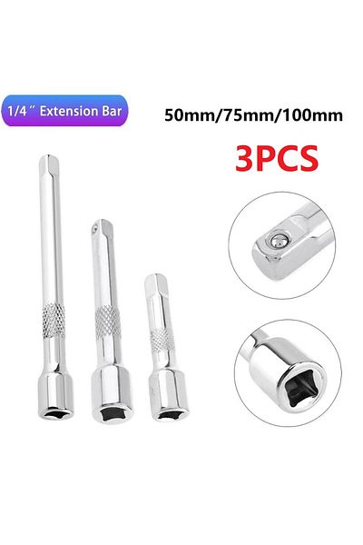 Choice 3pcs 1/4 Inch Socket Ratchet Wrench Extension Bar 50/75/100mm Long Bar Steering Sleeve Connecting...