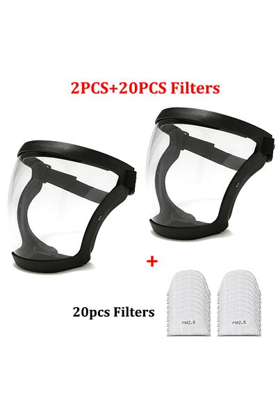 PGY 2pcs Black Set Protection Mask Transparent Facial Protector Face Facemask Protective Outdoor Safety