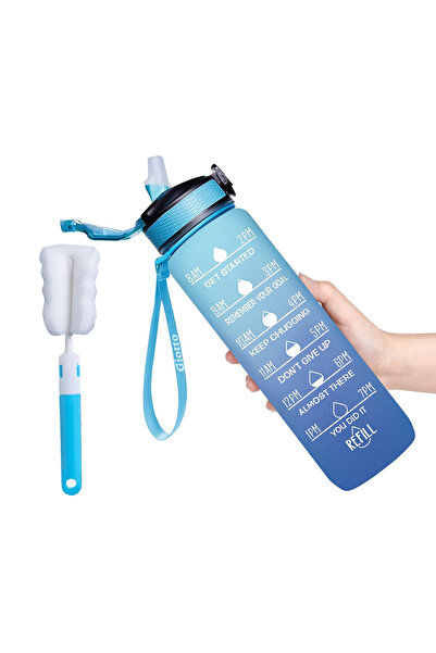 Choice زجاجة مياه شرب سعة 0.9 لتر، قطعتان، سعة 32 أونصة، مع أوقات للشرب وقشة،...