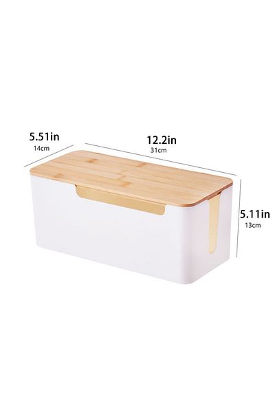 Choice White L Cable Management Box With Bamboo Lid For Extension Cord Power Stripe Surge Protector Wire Co