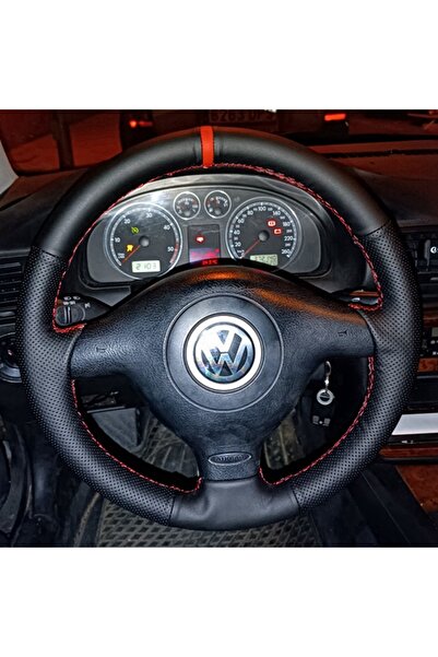 Choice غطاء عجلة قيادة سيارة من الجلد بخيوط حمراء مخصصة لسيارة فولكس فاجن جول...