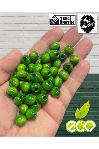 Selin 10 Mm Pistachio Green Wooden Beads - (Average ± 110 - 150 Pieces)