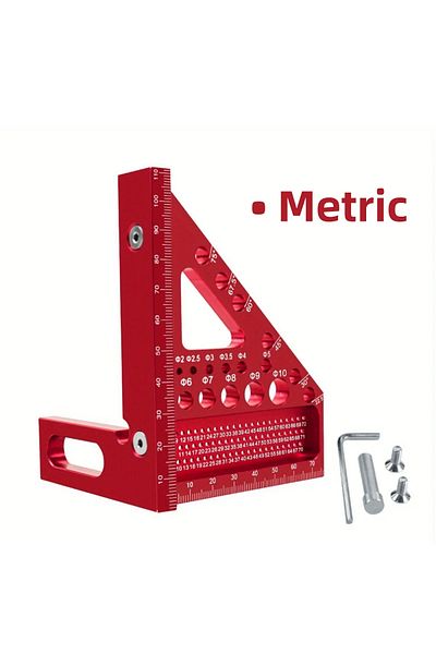 Wnew Metric Red 3d Multi-angle Metric/inch Measuring Ruler, 45/90 Degree Aluminum Alloy Square Protractor