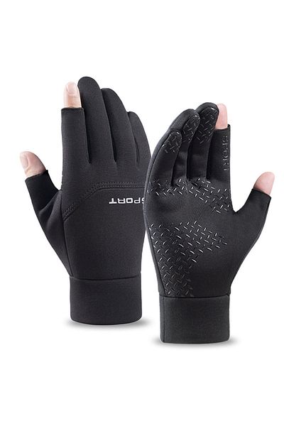 Choice XL Black 1Pair Fall Winter Second Finger Gloves Padded Warm Fishing Gloves Half Finger Touch Screen