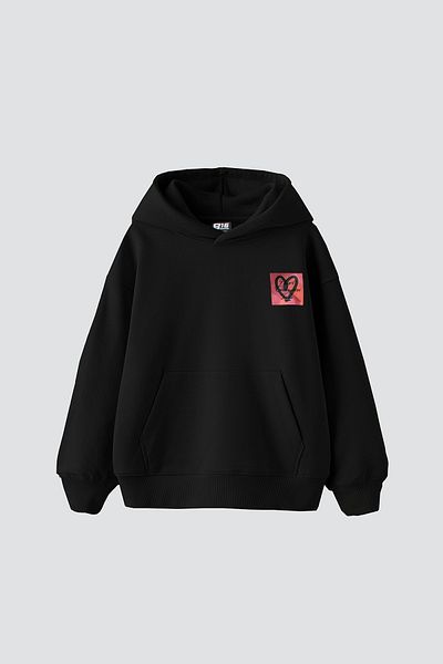 Sekizbiraltı Love Printed Oversize Unisex Μαύρο Hoodie
