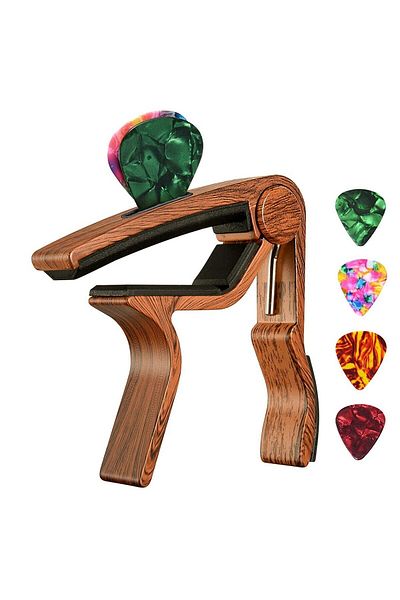 Choice Dark Wood Guitar Capo Adjustment Clip Excellent Metal Picks Holder For Acoustic Electric Guitars Bas
