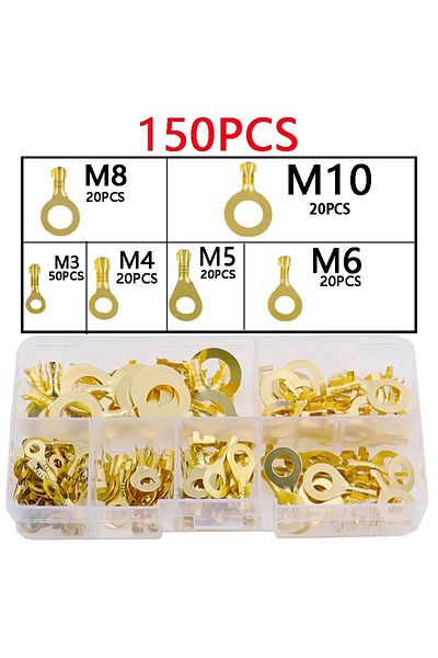 AOKIN 150pcs Boxed Terminal Block Wire Connector M3/M4/M5/M6/M8/M10 O-type Ground Lugs Terminal