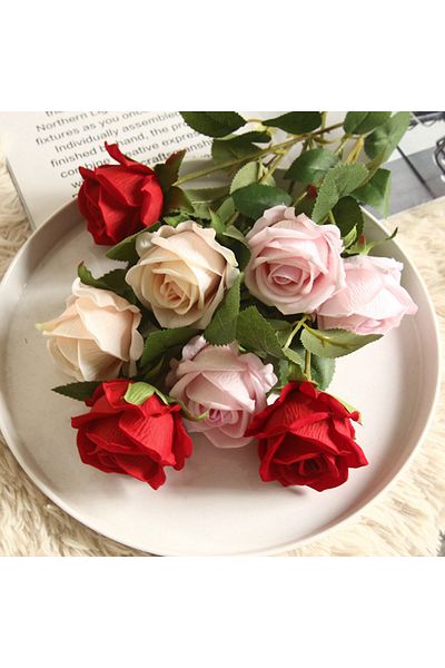 Choice MULTI 5pc Artificial Flowers Silk Rose Long Branch Bouquet for Wedding Home Decoration Fake Plants D
