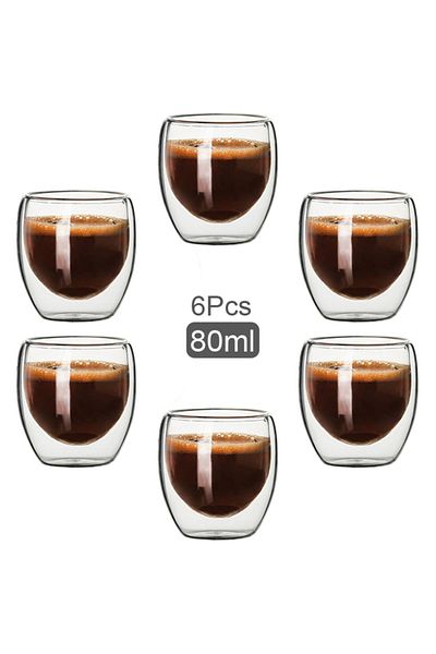 Choice 80ml White 6pcs,80ml Glass Coffee Mugs,double Wall Glass Coffee Cups,insulated Espresso Cups,cold Dr