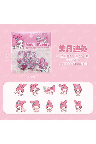 Choice 4 100pcs Sanrio Cartoon Sticker Pochacco Kuromi Melody Kitty Kawaii Stickers Student Stationery Sup.