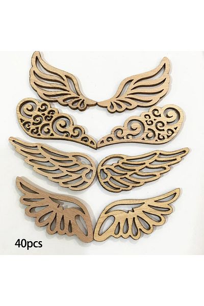 UDOCOOL E-40pcs 40pcs/bag 4 Styles Diy Angel Wings Wooden Chips Decorative Embellishments Crafts Scrapbook H