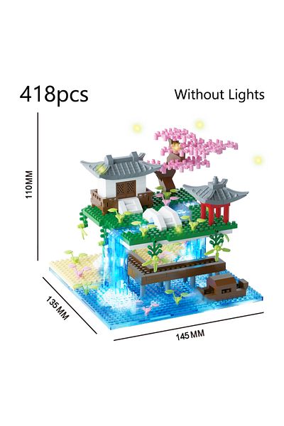 Choice Bagged(NO BOX) Creative Peach Blossom Pond Sakura Castle Tree House View Set City Diy Model Building