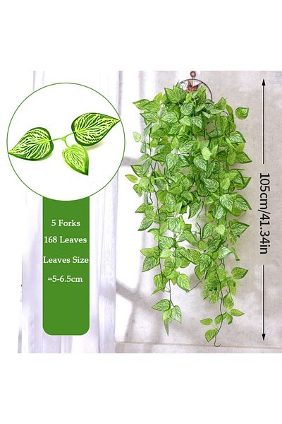 Choice 2pcs 105cm B 105cm Artificial Plants Vines Fake Green Leaf Ivy Plastic Wall Hanging Faux Scindapsus