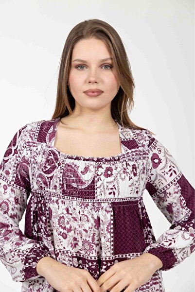 mervemoda Women's Long Sleeve Plus Size Summer Woven Dress