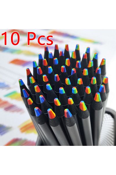 Choice 10 Pcs Pencil A 10/20pcs 7-color Kawaii Black Wood Rainbow Core Colored Pencil Gel Pen Wooden Penci