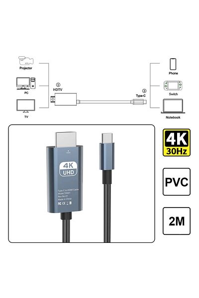 Choice كابل محول متوافق مع HDMI من النوع C إلى HD 30 هرتز 4K بطول 2 متر من مادة البولي فينيل كلوريد